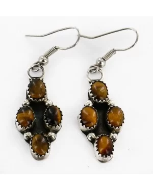 Handmade T.Yazzie Navajo .925 Sterling Silver Dangle Native American Earrings Natural Tigers Eye 17892 Handmade T.Yazzie Navajo .925 Sterling Silver Dangle Native American Earrings Natural Tigers Eye 17892