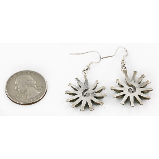 Certified Authentic Handmade Zuni Petit Point .925 Sterling Silver Dangle Native American Earrings Natural Turquoise 27119