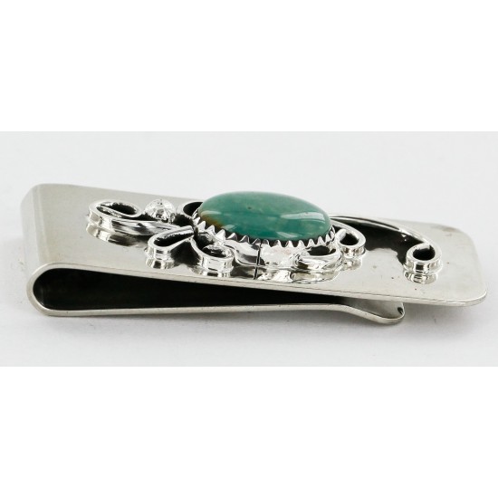 Handmade Certified Authentic Navajo Nickel and .925 Sterling Silver Natural Turquoise Native American Money Clip 11238-6
