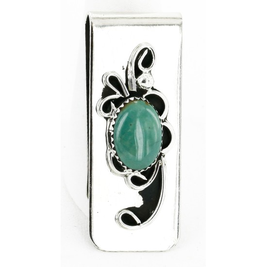 Handmade Certified Authentic Navajo Nickel and .925 Sterling Silver Natural Turquoise Native American Money Clip 11238-6