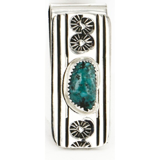 Handmade Certified Authentic Navajo Nickel and .925 Sterling Silver Natural Turquoise Native American Money Clip 11238-9