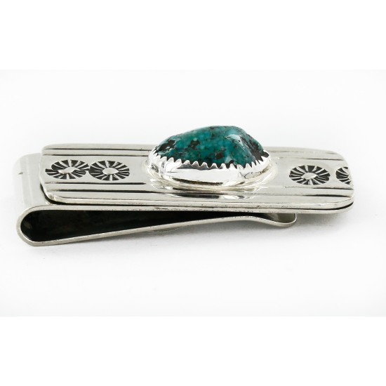 Handmade Certified Authentic Navajo Nickel and .925 Sterling Silver Natural Turquoise Native American Money Clip 11238-9
