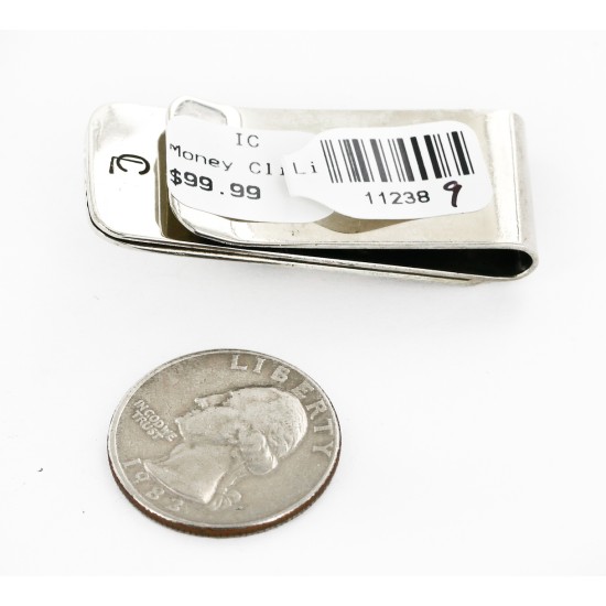 Handmade Certified Authentic Navajo Nickel and .925 Sterling Silver Natural Turquoise Native American Money Clip 11238-9