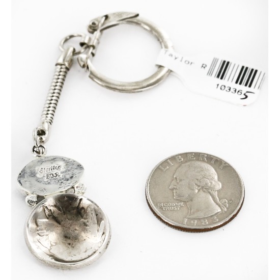 Vintage Style OLD Buffalo Coin Certified Authentic Navajo .925 Sterling Silver Natural Purple Spiny Oyster Native American Keychain 10336-5