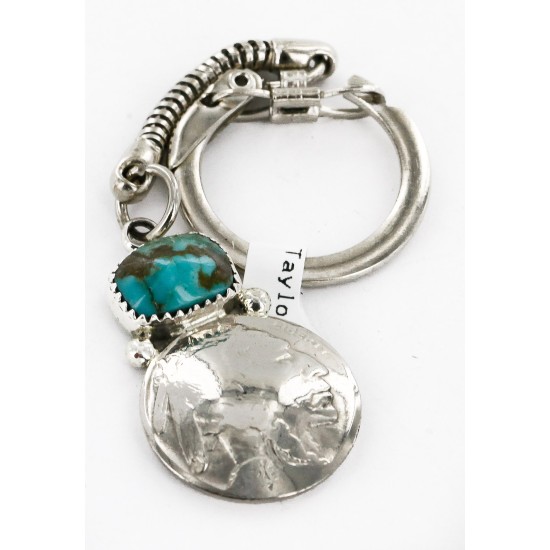 Vintage Style OLD Buffalo Coin Certified Authentic Navajo .925 Sterling Silver Natural Turquoise Native American Keychain 1 10336-1 Vintage Style OLD Buffalo Coin Certified Authentic Navajo .925 Sterling Silver Natural Turquoise Native American Keychain 1 10336-1