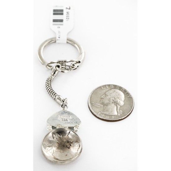 Vintage Style OLD Buffalo Coin Certified Authentic Navajo .925 Sterling Silver Natural Turquoise Native American Keychain 10336-2