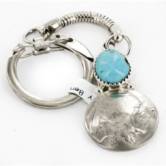Vintage Style OLD Buffalo Coin Certified Authentic Navajo .925 Sterling Silver Natural Turquoise Native American Keychain 10336-3 Vintage Style OLD Buffalo Coin Certified Authentic Navajo .925 Sterling Silver Natural Turquoise Native American Keychain 10336-3