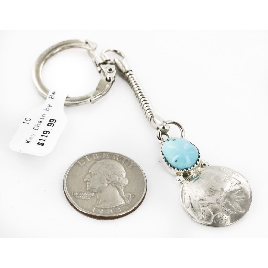 Vintage Style OLD Buffalo Coin Certified Authentic Navajo .925 Sterling Silver Natural Turquoise Native American Keychain 10336-3 Vintage Style OLD Buffalo Coin Certified Authentic Navajo .925 Sterling Silver Natural Turquoise Native American Keychain 10336-3
