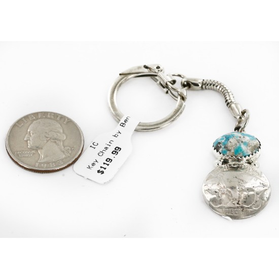 Vintage Style OLD Buffalo Coin Certified Authentic Navajo .925 Sterling Silver Natural Turquoise Native American Keychain 10336-4 Vintage Style OLD Buffalo Coin Certified Authentic Navajo .925 Sterling Silver Natural Turquoise Native American Keychain 10336-4
