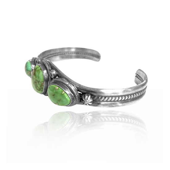 3 Stones .925 Sterling Silver Certified Authentic Navajo Native American Natural Turquoise Cuff Bracelet 32122