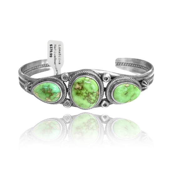 3 Stones .925 Sterling Silver Certified Authentic Navajo Native American Natural Turquoise Cuff Bracelet 32122