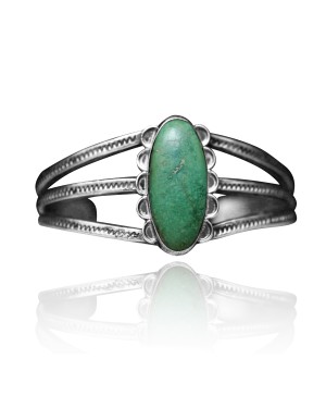 Flower .925 Sterling Silver Certified Authentic Navajo Native American Natural Turquoise Cuff Bracelet 32123