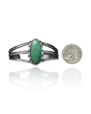 Flower .925 Sterling Silver Certified Authentic Navajo Native American Natural Turquoise Cuff Bracelet 32123