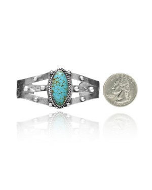 Dotted .925 Sterling Silver Certified Authentic Navajo Native American Natural Turquoise Cuff Bracelet 32124 Dotted .925 Sterling Silver Certified Authentic Navajo Native American Natural Turquoise Cuff Bracelet 32124