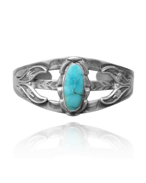 Wave .925 Sterling Silver Certified Authentic Navajo Native American Natural Turquoise Cuff Bracelet 32125