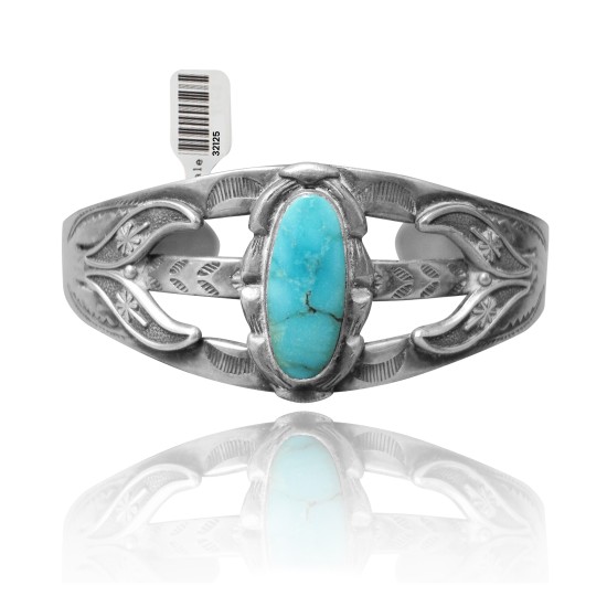 Wave .925 Sterling Silver Certified Authentic Navajo Native American Natural Turquoise Cuff Bracelet 32125 Wave .925 Sterling Silver Certified Authentic Navajo Native American Natural Turquoise Cuff Bracelet 32125