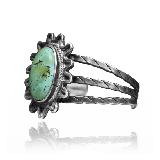 Sun .925 Sterling Silver Certified Authentic Navajo Native American Natural Turquoise Cuff Bracelet 32126