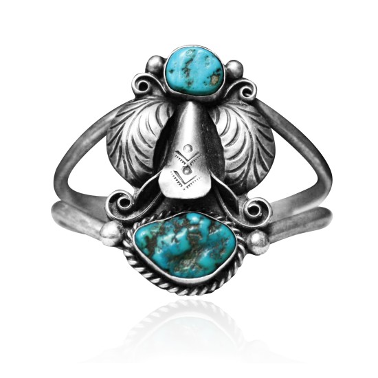 Unique Double Feather .925 Sterling Silver Certified Authentic Navajo Native American Natural Turquoise Cuff Bracelet 32127 Unique Double Feather .925 Sterling Silver Certified Authentic Navajo Native American Natural Turquoise Cuff Bracelet 32127