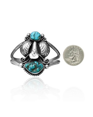 Unique Double Feather .925 Sterling Silver Certified Authentic Navajo Native American Natural Turquoise Cuff Bracelet 32127 Unique Double Feather .925 Sterling Silver Certified Authentic Navajo Native American Natural Turquoise Cuff Bracelet 32127