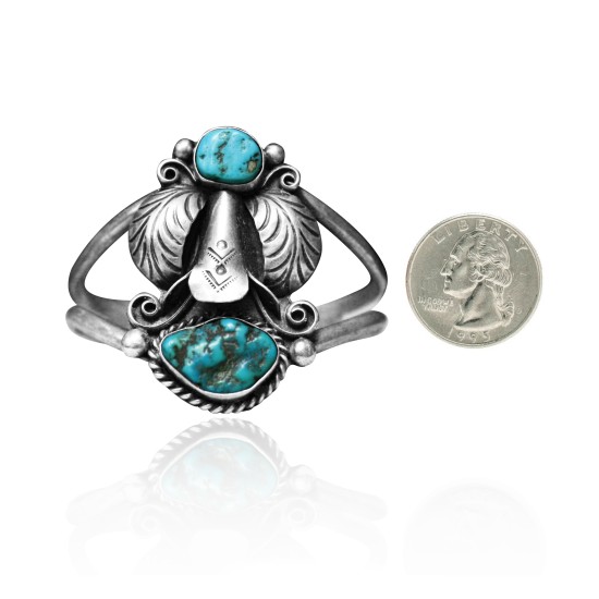 Unique Double Feather .925 Sterling Silver Certified Authentic Navajo Native American Natural Turquoise Cuff Bracelet 32127 Unique Double Feather .925 Sterling Silver Certified Authentic Navajo Native American Natural Turquoise Cuff Bracelet 32127