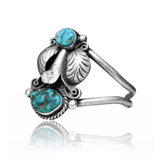 Unique Double Feather .925 Sterling Silver Certified Authentic Navajo Native American Natural Turquoise Cuff Bracelet 32127 Unique Double Feather .925 Sterling Silver Certified Authentic Navajo Native American Natural Turquoise Cuff Bracelet 32127