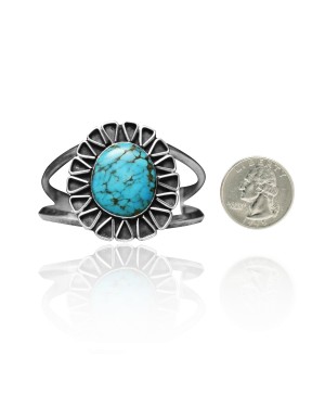 Modern Design .925 Sterling Silver Certified Authentic Navajo Native American Natural Turquoise Cuff Bracelet 32130 Modern Design .925 Sterling Silver Certified Authentic Navajo Native American Natural Turquoise Cuff Bracelet 32130