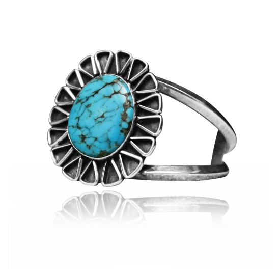 Modern Design .925 Sterling Silver Certified Authentic Navajo Native American Natural Turquoise Cuff Bracelet 32130 Modern Design .925 Sterling Silver Certified Authentic Navajo Native American Natural Turquoise Cuff Bracelet 32130