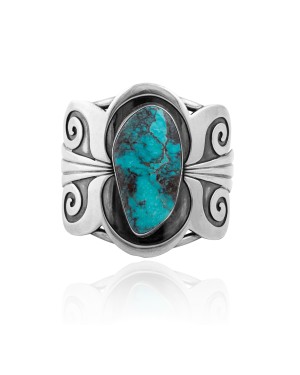 Designers Edition .925 Sterling Silver Certified Authentic Navajo Native American Natural Turquoise Overlay Cuff Bracelet 32131