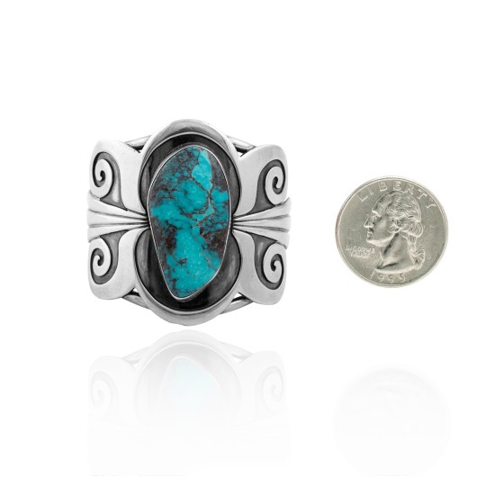 Designers Edition .925 Sterling Silver Certified Authentic Navajo Native American Natural Turquoise Overlay Cuff Bracelet 32131