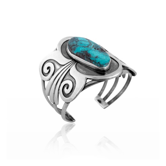 Designers Edition .925 Sterling Silver Certified Authentic Navajo Native American Natural Turquoise Overlay Cuff Bracelet 32131