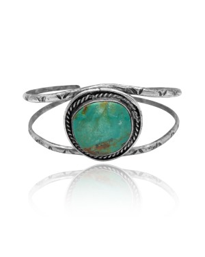 Elegant .925 Sterling Silver Certified Authentic Navajo Native American Round Natural Turquoise Cuff Bracelet 32135