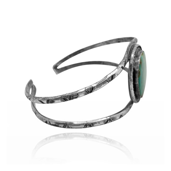 Elegant .925 Sterling Silver Certified Authentic Navajo Native American Round Natural Turquoise Cuff Bracelet 32135