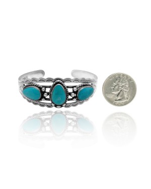 3 Stone Sun Design .925 Sterling Silver Certified Authentic Navajo Native American Natural Turquoise Cuff Bracelet 32136