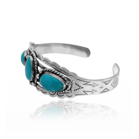 3 Stone Sun Design .925 Sterling Silver Certified Authentic Navajo Native American Natural Turquoise Cuff Bracelet 32136 3 Stone Sun Design .925 Sterling Silver Certified Authentic Navajo Native American Natural Turquoise Cuff Bracelet 32136