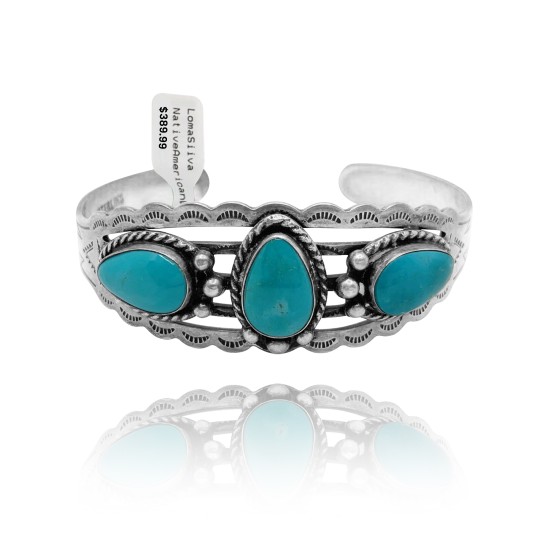 3 Stone Sun Design .925 Sterling Silver Certified Authentic Navajo Native American Natural Turquoise Cuff Bracelet 32136 3 Stone Sun Design .925 Sterling Silver Certified Authentic Navajo Native American Natural Turquoise Cuff Bracelet 32136