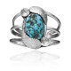 Double Feather with Flower .925 Sterling Silver Certified Authentic Navajo Native American Natural Turquoise Cuff Bracelet 32137 Double Feather with Flower .925 Sterling Silver Certified Authentic Navajo Native American Natural Turquoise Cuff Bracelet 32137