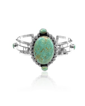 3 Stone Flower .925 Sterling Silver Certified Authentic Navajo Native American Natural Turquoise Cuff Bracelet 32138