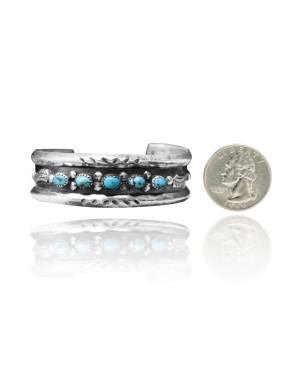 Beveled Edge .925 Sterling Silver Certified Authentic Navajo Native American Natural Turquoise Wave Cuff Bracelet 32139