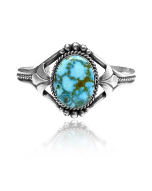 Flower Design .925 Sterling Silver Certified Authentic Navajo Native American Natural Spider Web Turquoise Cuff Bracelet 32141