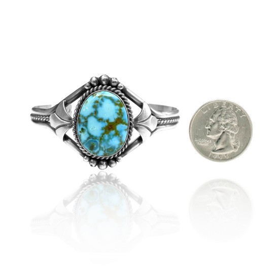 Flower Design .925 Sterling Silver Certified Authentic Navajo Native American Natural Spider Web Turquoise Cuff Bracelet 32141
