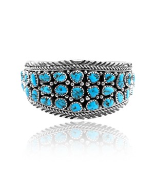 Traditional Multi Stone .925 Sterling Silver Certified Authentic Navajo Native American Natural Turquoise Cuff Bracelet 32142