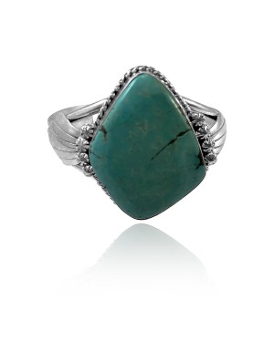 Leaf .925 Sterling Silver Certified Authentic Navajo Native American Natural Turquoise Cuff Bracelet 32145