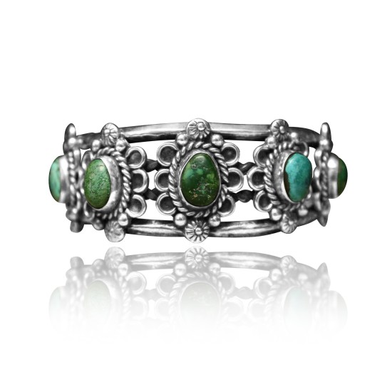3 Stone Flower .925 Sterling Silver Certified Authentic Navajo Native American Natural Turquoise Cuff Bracelet 32148 3 Stone Flower .925 Sterling Silver Certified Authentic Navajo Native American Natural Turquoise Cuff Bracelet 32148