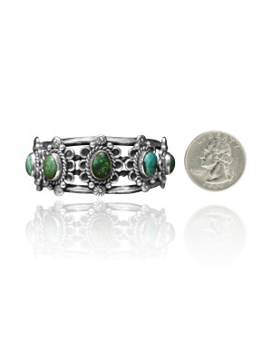 3 Stone Flower .925 Sterling Silver Certified Authentic Navajo Native American Natural Turquoise Cuff Bracelet 32148 3 Stone Flower .925 Sterling Silver Certified Authentic Navajo Native American Natural Turquoise Cuff Bracelet 32148