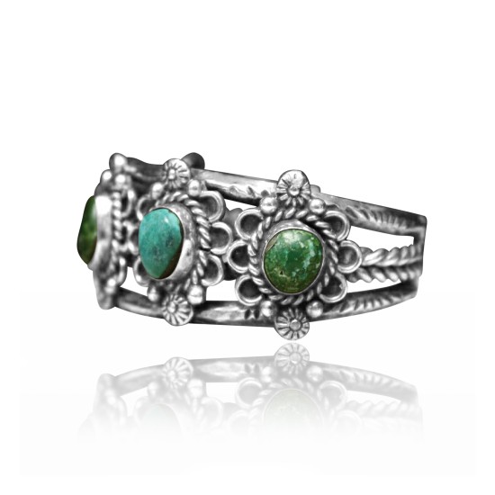 3 Stone Flower .925 Sterling Silver Certified Authentic Navajo Native American Natural Turquoise Cuff Bracelet 32148 3 Stone Flower .925 Sterling Silver Certified Authentic Navajo Native American Natural Turquoise Cuff Bracelet 32148