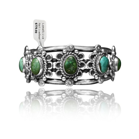 3 Stone Flower .925 Sterling Silver Certified Authentic Navajo Native American Natural Turquoise Cuff Bracelet 32148 3 Stone Flower .925 Sterling Silver Certified Authentic Navajo Native American Natural Turquoise Cuff Bracelet 32148