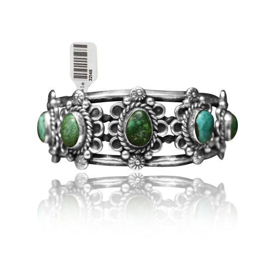 3 Stone Flower .925 Sterling Silver Certified Authentic Navajo Native American Natural Turquoise Cuff Bracelet 32148 3 Stone Flower .925 Sterling Silver Certified Authentic Navajo Native American Natural Turquoise Cuff Bracelet 32148