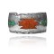 Wide Chip Inlay .925 Sterling Silver Certified Authentic Navajo Native American Natural Turquoise, Coral Cuff Bracelet 32149