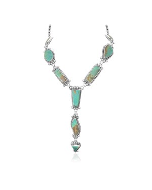 Simple and Elegant .925 Sterling Silver Certified Authentic Navajo Native American Natural Multi Turquoise Necklace 35207