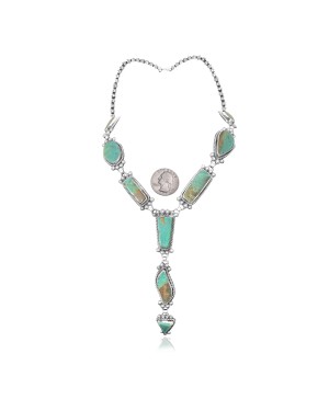 Simple and Elegant .925 Sterling Silver Certified Authentic Navajo Native American Natural Multi Turquoise Necklace 35207